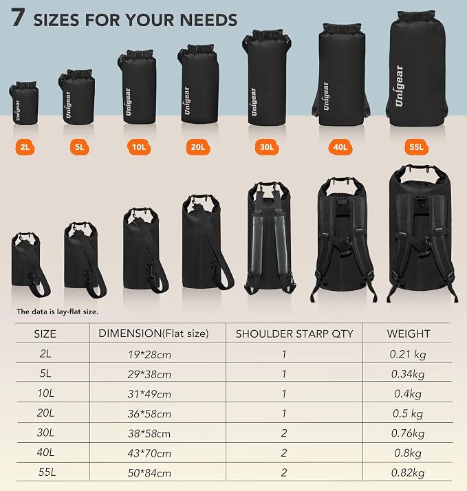 Unigear Dry Bag Waterproof, 2L/5L/10L/20L/30L/40L Floating and Lightweight Bags - Image 3