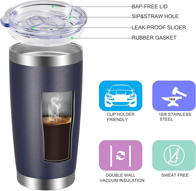 VEGOND 20oz Tumbler with Lid and Straw Stainless Steel Tumbler Cup Bulk Vacuum - Image 2