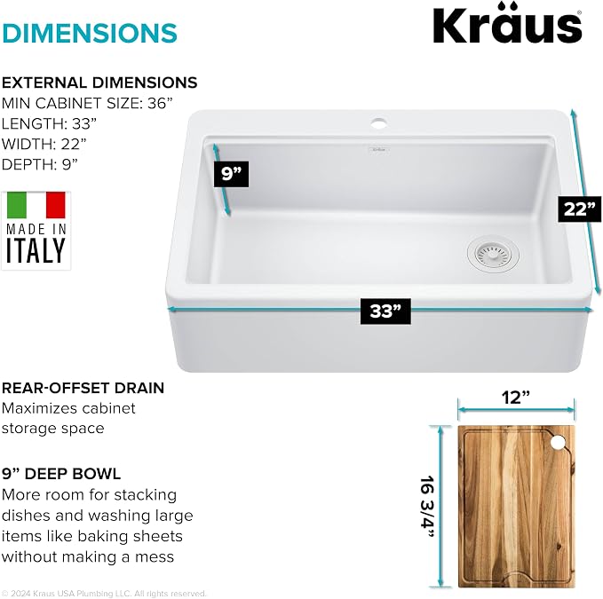 KRAUS Bellucci 33” Workstation Drop In Retrofit Farmhouse Single Bowl Granite - Image 8