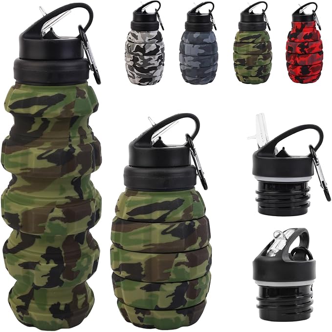 Collapsible Travel Water Bottle18oz, Reuseable Silicone Foldable Water Bottles by KUNHANG