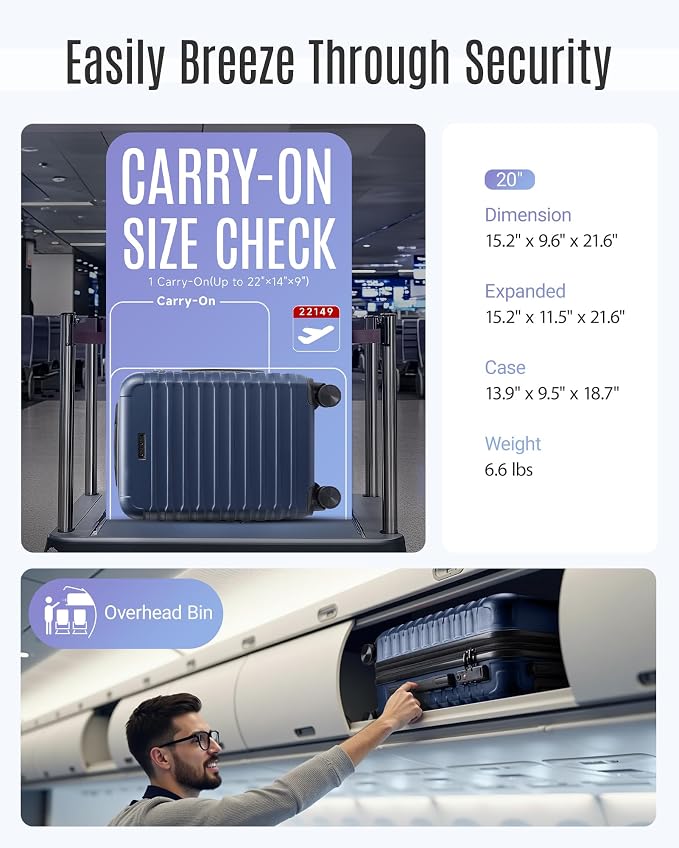 LIGHT FLIGHT Carry On Luggage 22x14x9 Airline Approved, Carry On Suitcases - Image 3