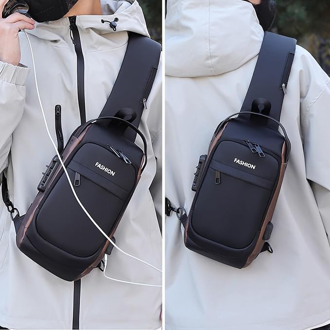 Sling Bag for Men Anti-theft USB Crossbody Shoulder Backpack Purse Waterproof - Image 2