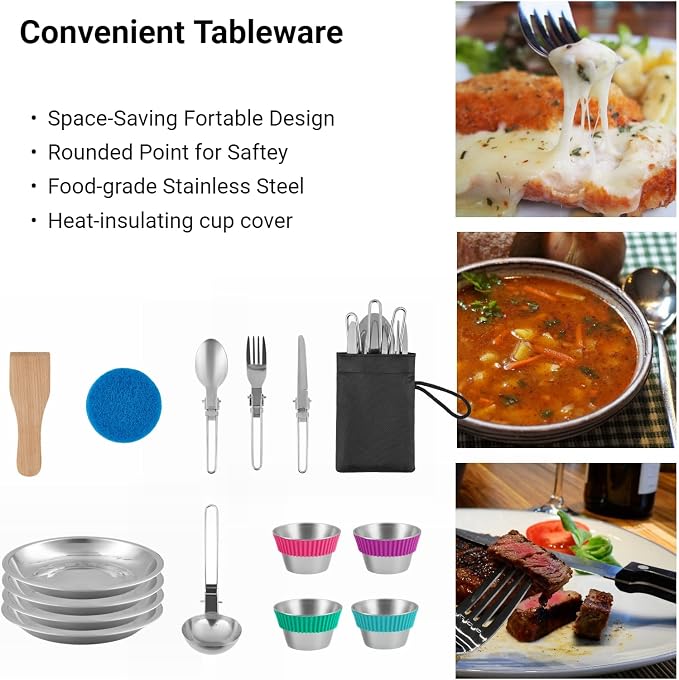 Bulin 24/13/11/8/4 PCS Camping Cookware Mess Kit Lightweight Backpacking - Image 4
