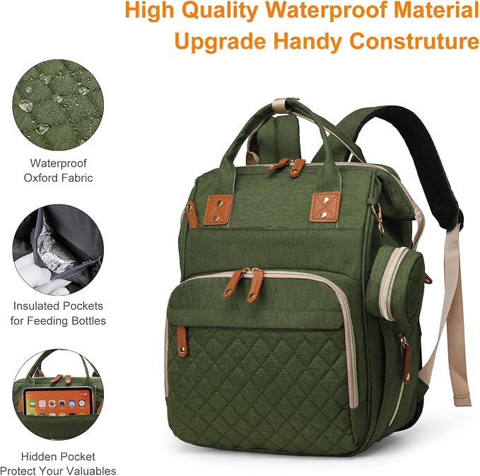 Diaper Bag with Changing Station, Waterproof 3 in 1 Baby Diaper Backpack with - Image 4