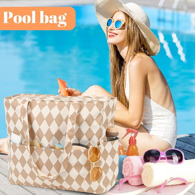 LEDAOU Large Beach Tote Bag Women Waterproof Sandproof Zipper Beach Tote Bag - Image 7