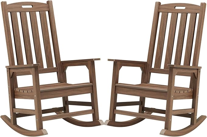 Psilvam Outdoor Rocking Chair Set of 2, Poly Lumber Oversized Rocking Chair by PsilvamGardenFurniture