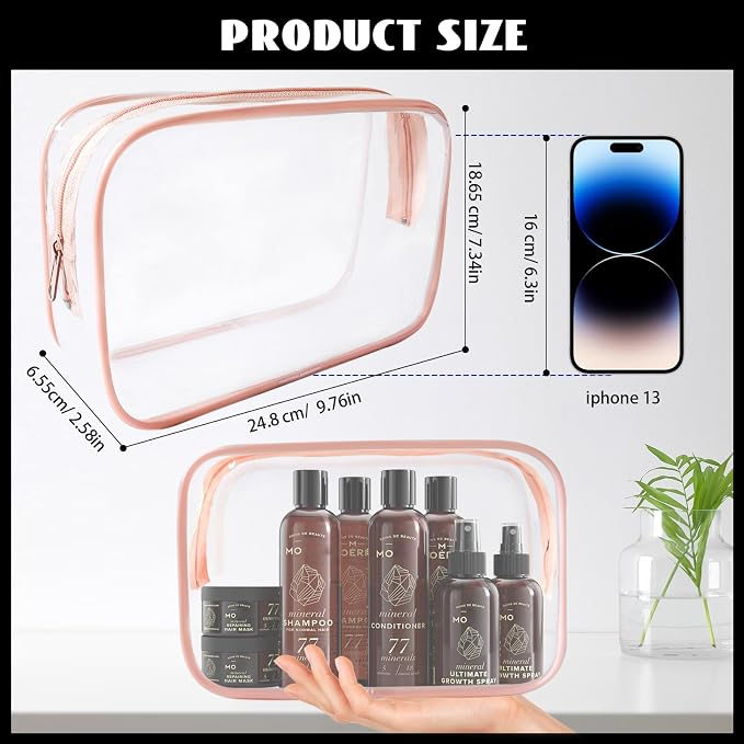 16 Pieces Clear Cosmetic Bags, Large Transparent Makeup Bags, TSA Approved - Image 2