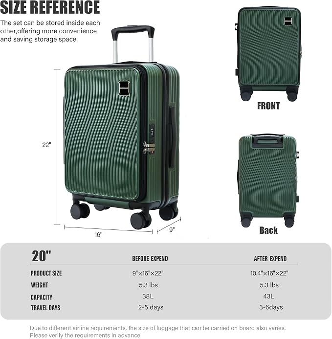 buy 0ne get 0ne free! 20 Inch Expandable Carry on Luggage PC Hard Shell TSA - Image 5