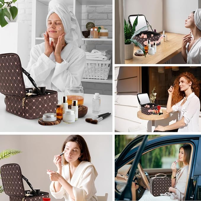 Travel Makeup Bag With 360° rotating LED Mirror, Waterproof cosmetic organizer - Image 7