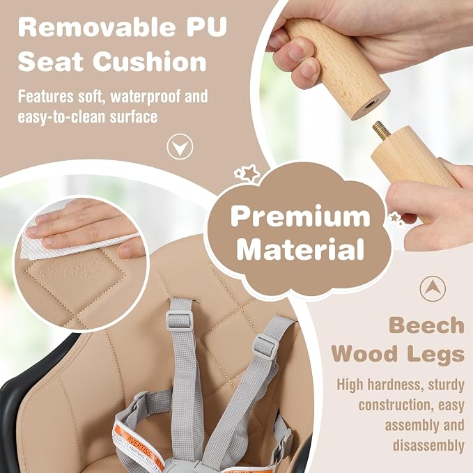 BABY JOY Baby High Chair, 6 in 1 Convertible Wooden High Chair - Image 6