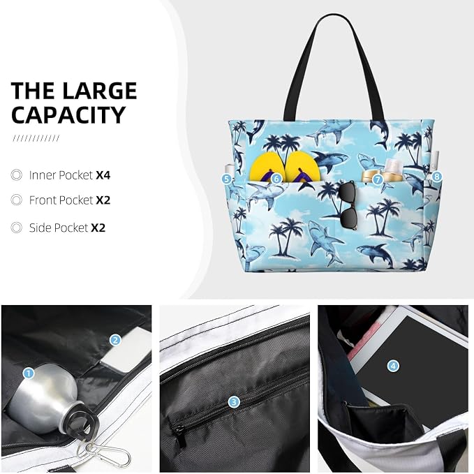 Beach Bag for Women Beach Tote Bag Waterproof Sandproof Large Bags - Image 3