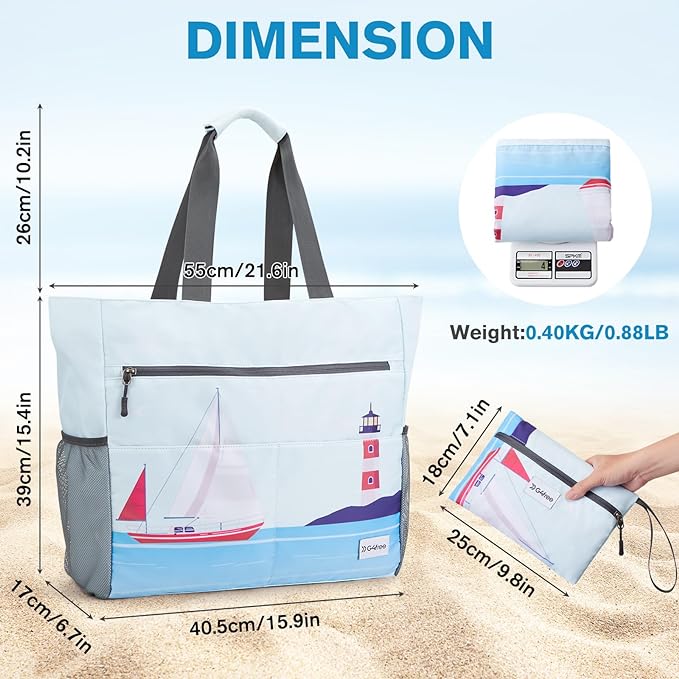 G4Free Beach Bag, Waterproof Sandproof Beach Tote Bag, Large Capacity Foldable - Image 6