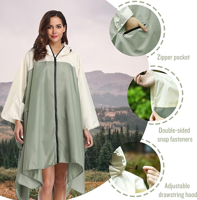 SaphiRose Unisex Rain Poncho Hooded Waterproof Raincoat - Image 3