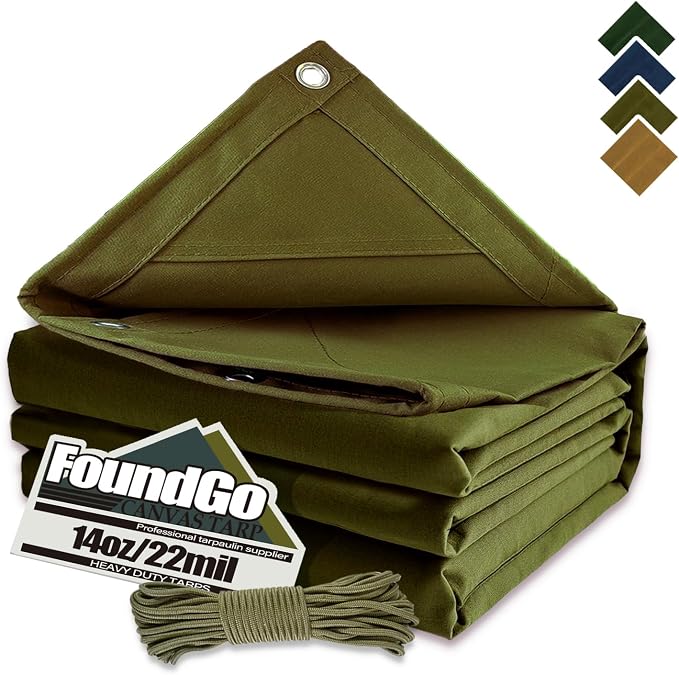 FoundGo Canvas Tarp 8'*10' Heavy Duty Waterproof Tarps by FoundGo