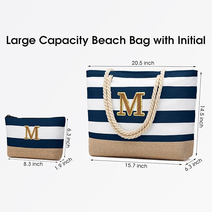 Becokan Beach Bag Initial Beach Tote - Image 3