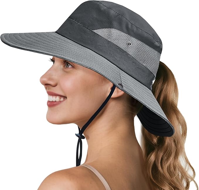 NPQQUAN Ponytail Sun Bucket Hats by NPQQUAN