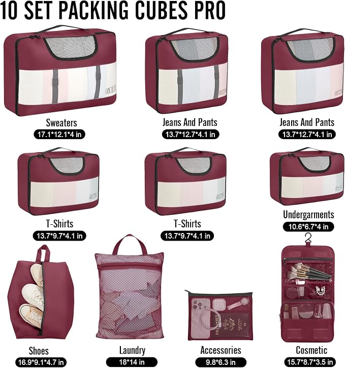 Veken 10 Set Packing Cubes for Travel Essential, Suitcase Organizer Bags in 4 - Image 2