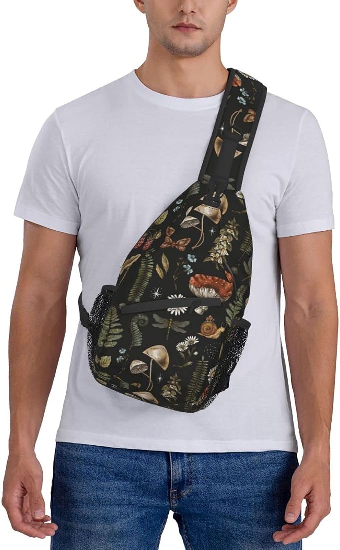 SUPLUCHOM Sling Bag Vintage Mushroom Leaf Forest Hiking Daypack Crossbody - Image 8