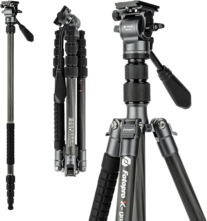Fotopro 59" Carbon Fiber Travel Tripod, Compact Video Tripods by Fotopro