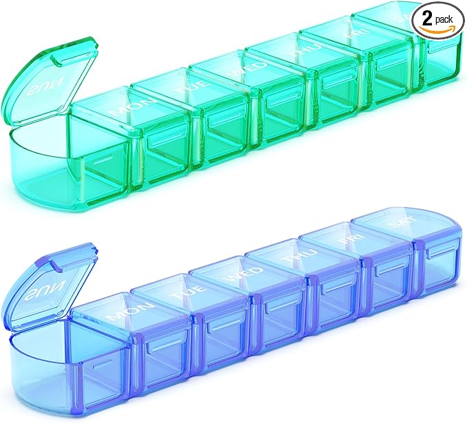 Extra Large Pill Organizer 2 Pack, XL Pill Box 7 Day, Weekly Pill Case by DOHIMGIO