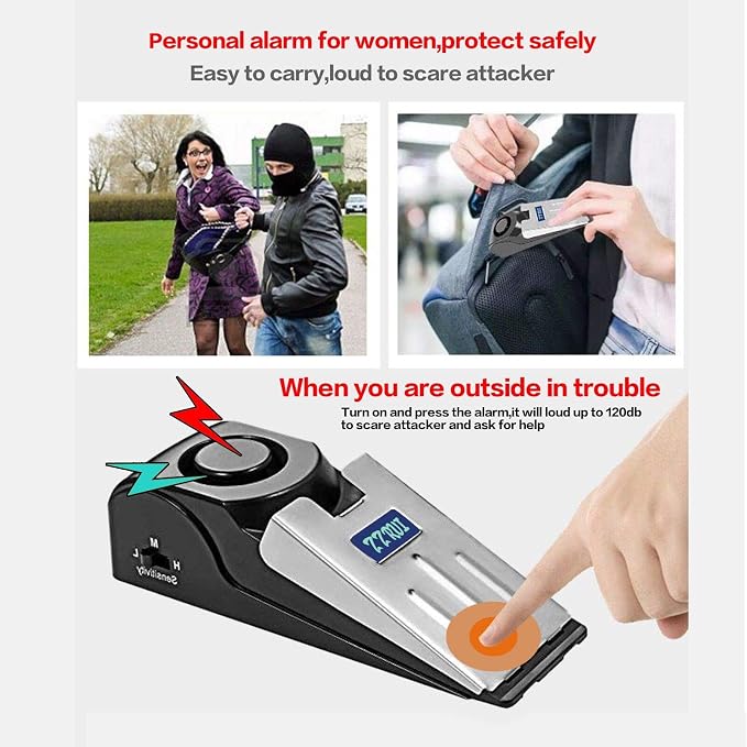 ZZRUI Upgraded 2 in 1 Portable Door Stopper Floor Wedge Security Alarm Loud - Image 3