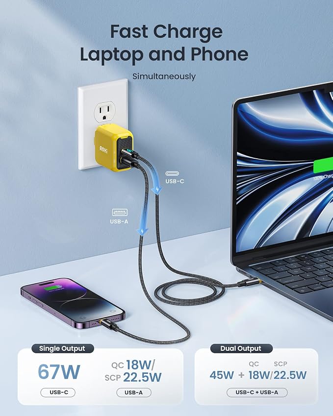 USB C Charger, AOHI 67W GaN+ PD Fast Charger Block - Image 3