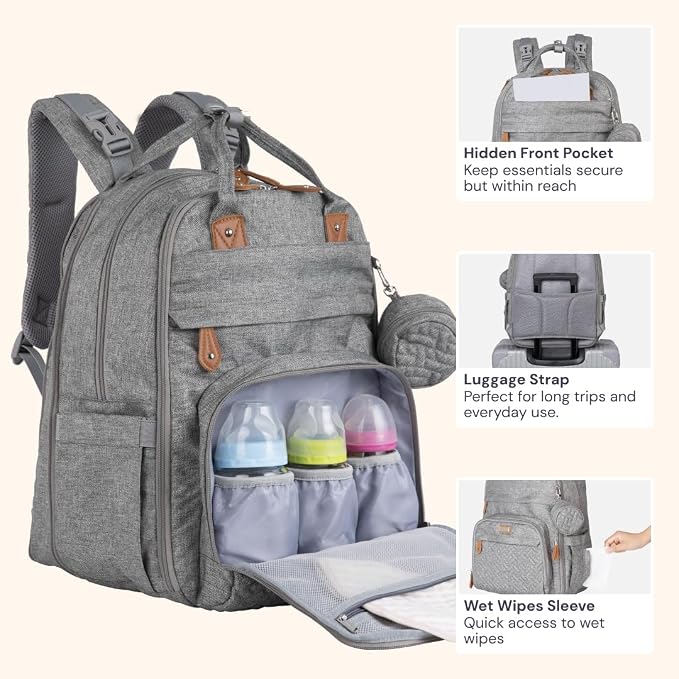 BabbleRoo Extra Large Diaper Bag Backpack, Expandable Baby Bag - Image 5