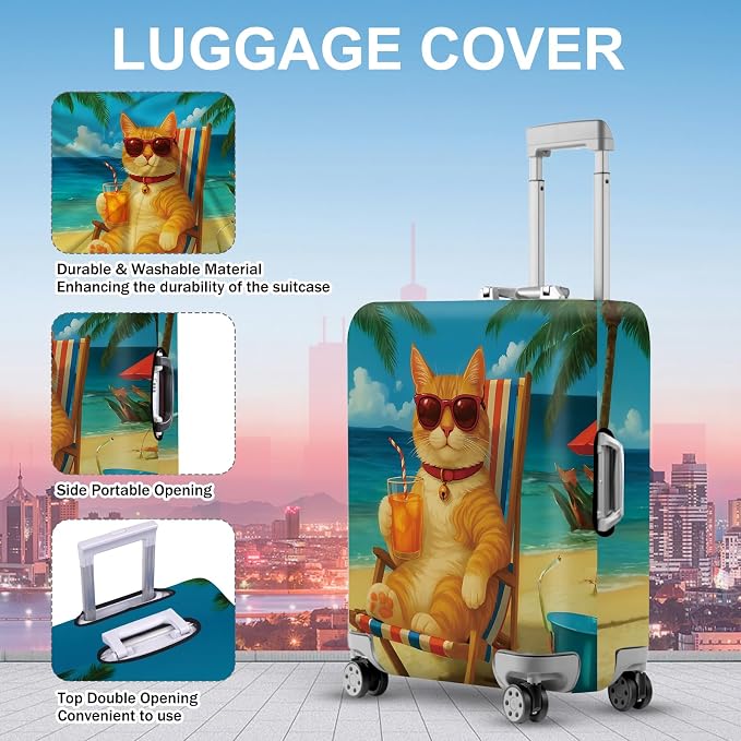 ANNA QUEEN Summer Cat Luggage Cover, Cat in Sunglasses - Image 2