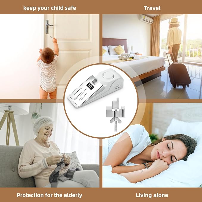 2 Pack 120dB Travel Door Stopper Alarm & Portable Door Lock, 3-Level - Image 7