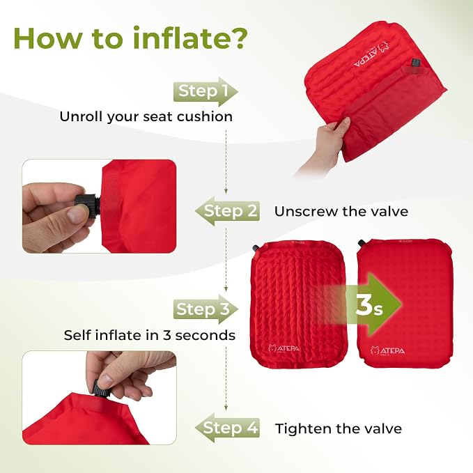 ATEPA Inflatable Stadium Seat Cushion, Self-Inflating Memory Foam Stadium Seats - Image 3