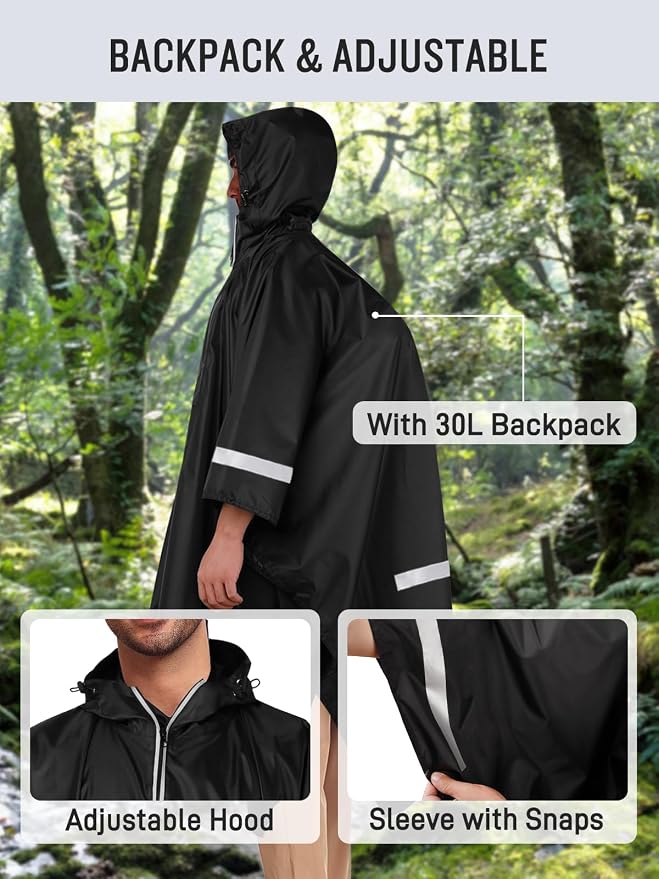 SaphiRose Hooded Rain Poncho Waterproof Raincoat Jacket - Image 6