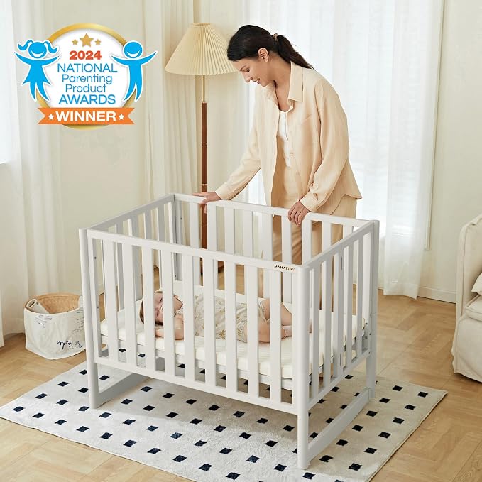 EvoNook 6-in-1 Convertible Mini Crib, 100% New Zealand Solid Wood, 4 Adjustable - Image 3