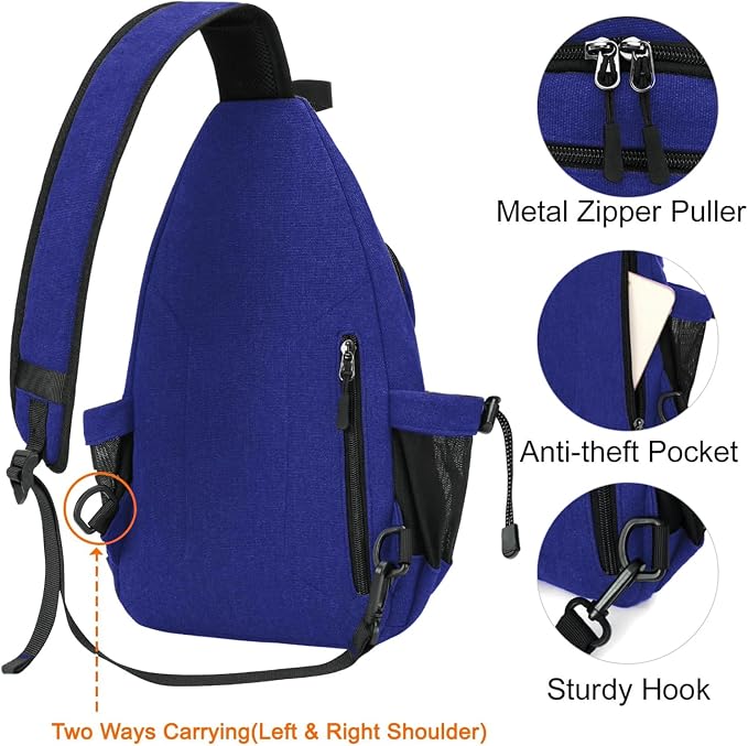 MOSISO Sling Backpack, Canvas Crossbody Hiking Daypack Bag - Image 5