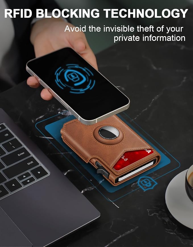 Airtag Wallet for Men, Minimalist Slim Mens Wallet Smart Pop Up Credit Card - Image 5