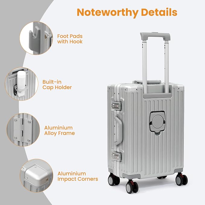 24 Inch Luggage With Spinner Wheels, Aluminum Frame Zipperless Suitcase - Image 5