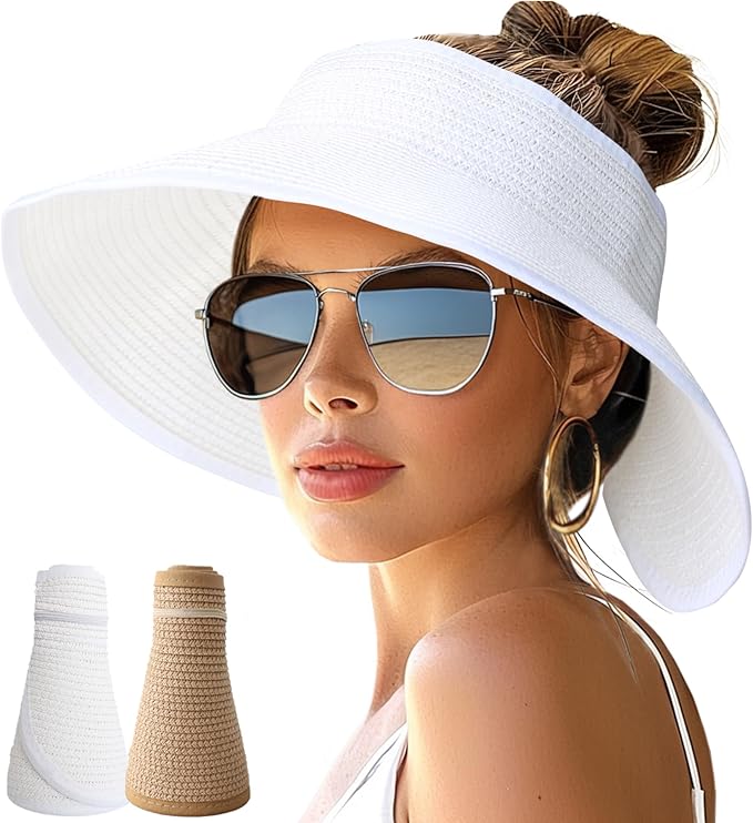 NPJY Sun Hats for Women Wide Brim Roll-Up Beach Ponytail Hat Packable Foldable by Unknown