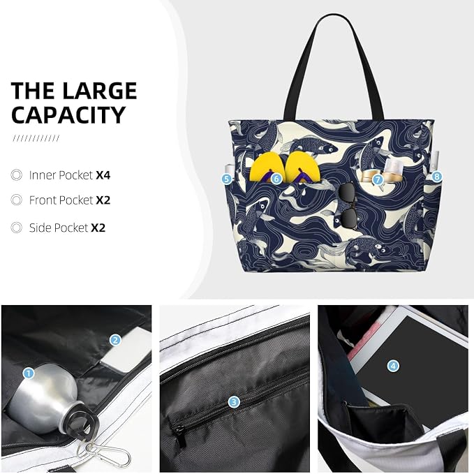 Beach Bag for Women Beach Tote Bag Waterproof Sandproof Large Bags - Image 3