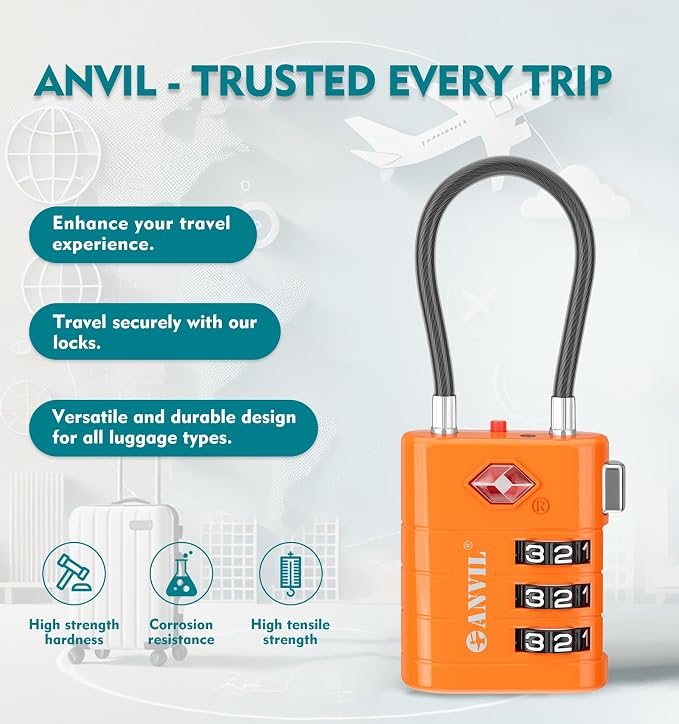 ANVIL TSA Approved Luggage Locks – High Security TSA008 Combination Travel Locks - Image 4