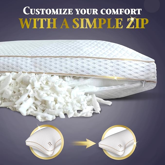 Royal Therapy Queen Memory Foam Pillow, Adjustable Shredded Memory Foam Pillows - Image 3