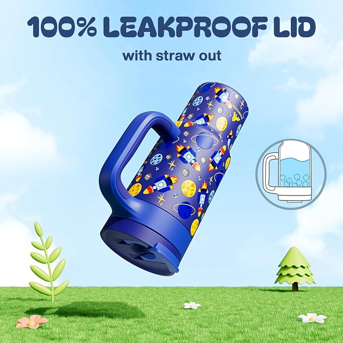 24 oz Stainless Steel Tumbler for Children: Durable Handle, Straw Gulp Lid - Image 3