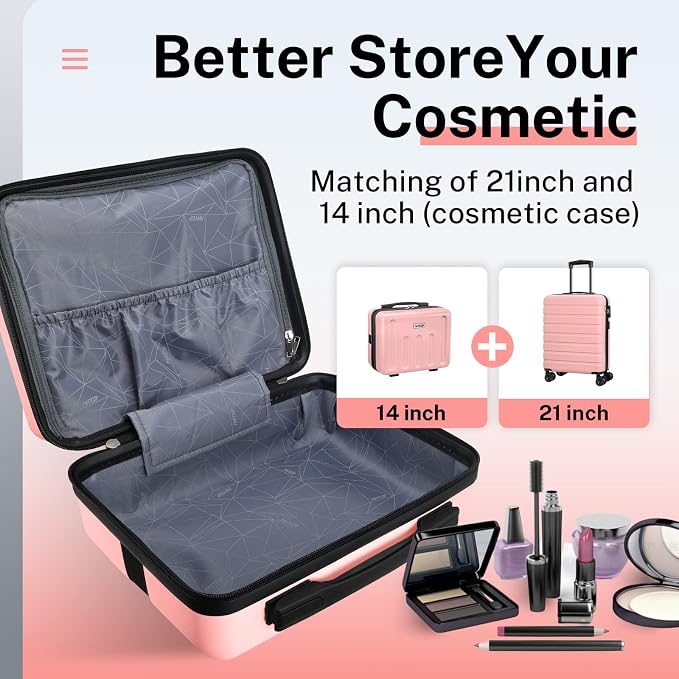 AnyZip 21" Carry On Luggage and 14" Mini Cosmetic Cases Luggage Set Hardside PC - Image 4
