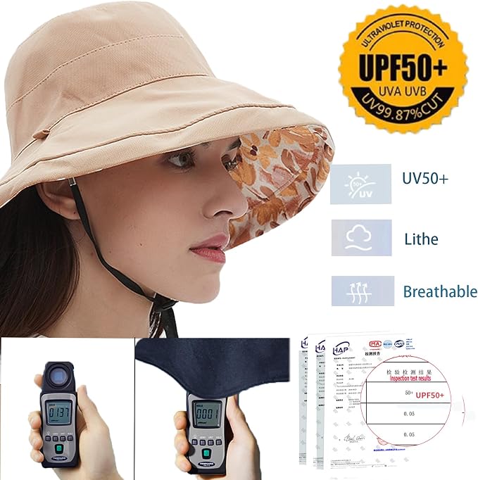 vidsel Womens Sun Hats Wide Brim Reversible Bucket Cotton Hat Packable Summer - Image 4