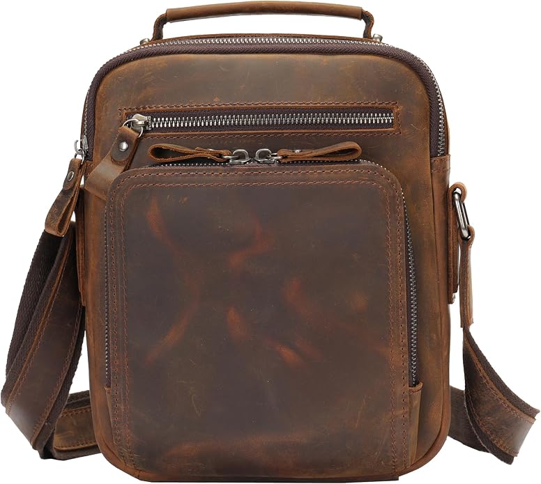 KPYWZER Genuine Leather Shoulder Bag Small Men Messenger Pack Handbag Sling by KPYWZER