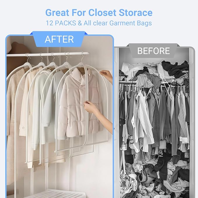 Garment Bags for Hanging Clothes 24'' x 40'' Coat Covers for Closet Foldable - Image 7