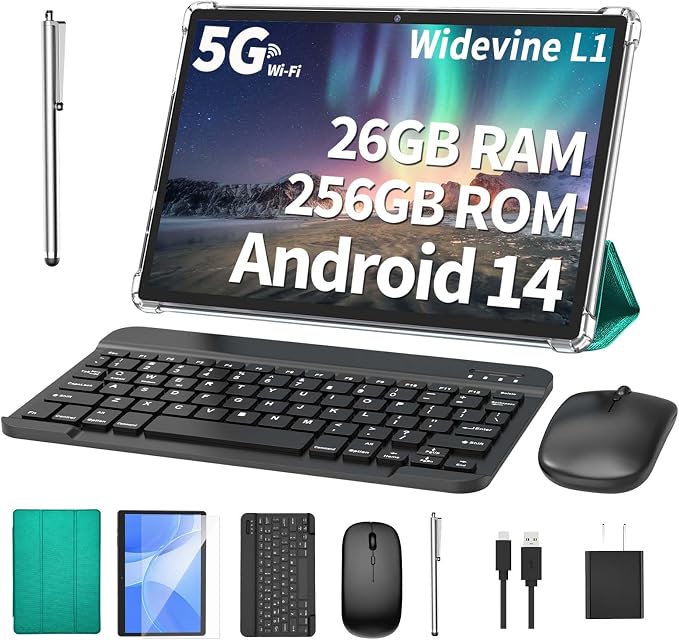 Android Tablet with Keyboard, 26GB RAM, 256GB ROM, 10.1 inch Android 14 Tablet by Unknown