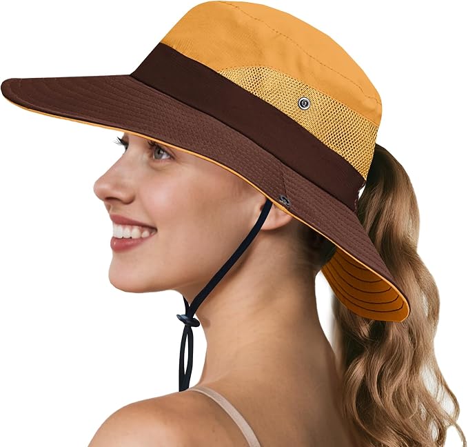 NPQQUAN Ponytail Sun Bucket Hats by NPQQUAN