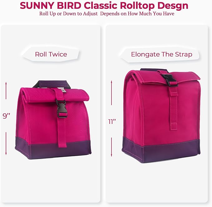 SUNNY BIRD Insulated Lunch Bag Rolltop Lunch Box Tote Lunchbox Bag - Image 3