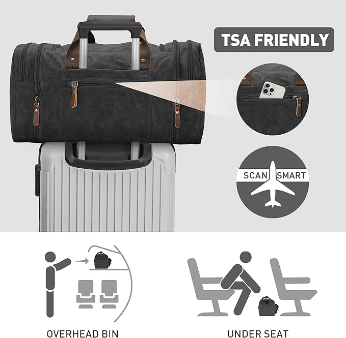 Wildroad 60L Travel Duffel Bag, Expandable Waxed Canvas Genuine Leather Duffle - Image 7