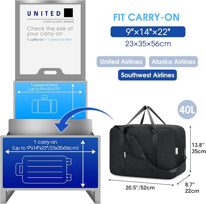 Carry on luaggage 22x14x9 Airlines Approved Foldable Carry on Bag Travel Duffel - Image 2