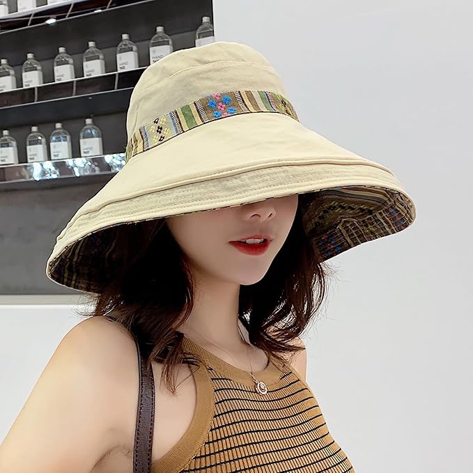 Women Wide Brim Sun Hats Metal Wired Edge Summer UV Protection Beach Fishing Hat - Image 4